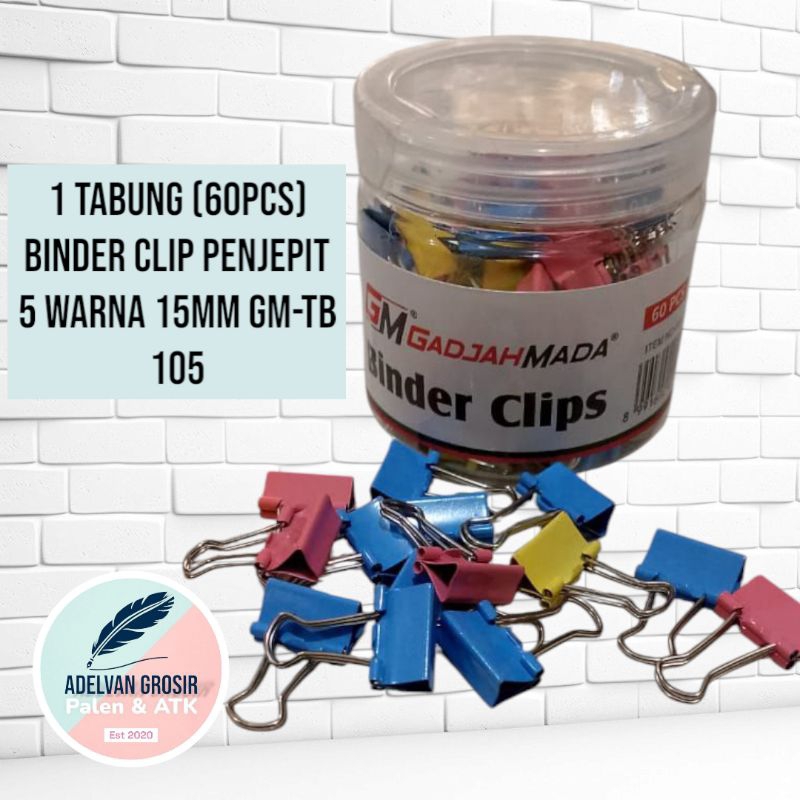 

1 tabung (60pcs) binder clip penjepit 5 warna 15mm GM-TB 105