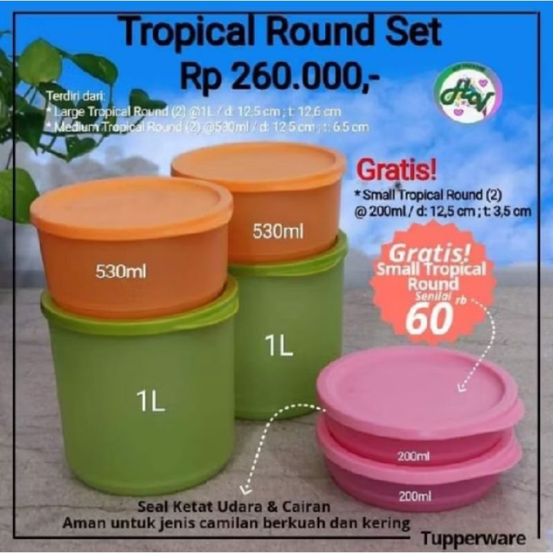 Tropical round tupperware + free / toples tupperware
