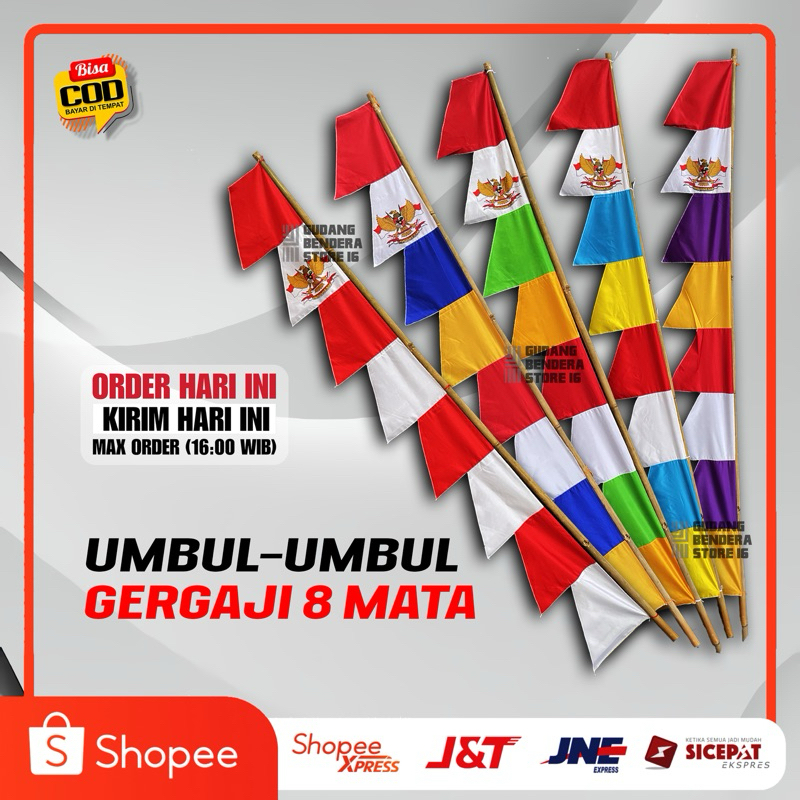UMBUL UMBUL WARNA WARNI GARUDA GERGAJI  BAHAN PREMIUM PANJANG 2,7M