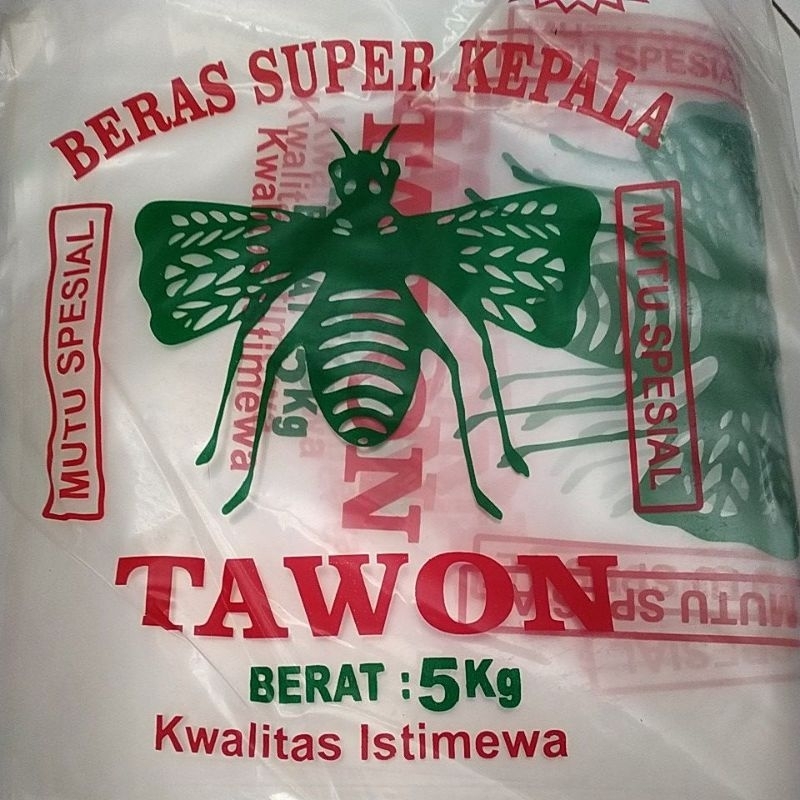 Plastik Kemasan Beras 3kg dan 5kg TAWON – Tebal & Kuat – Cetak Logo – Mutu Spesial (100pc)