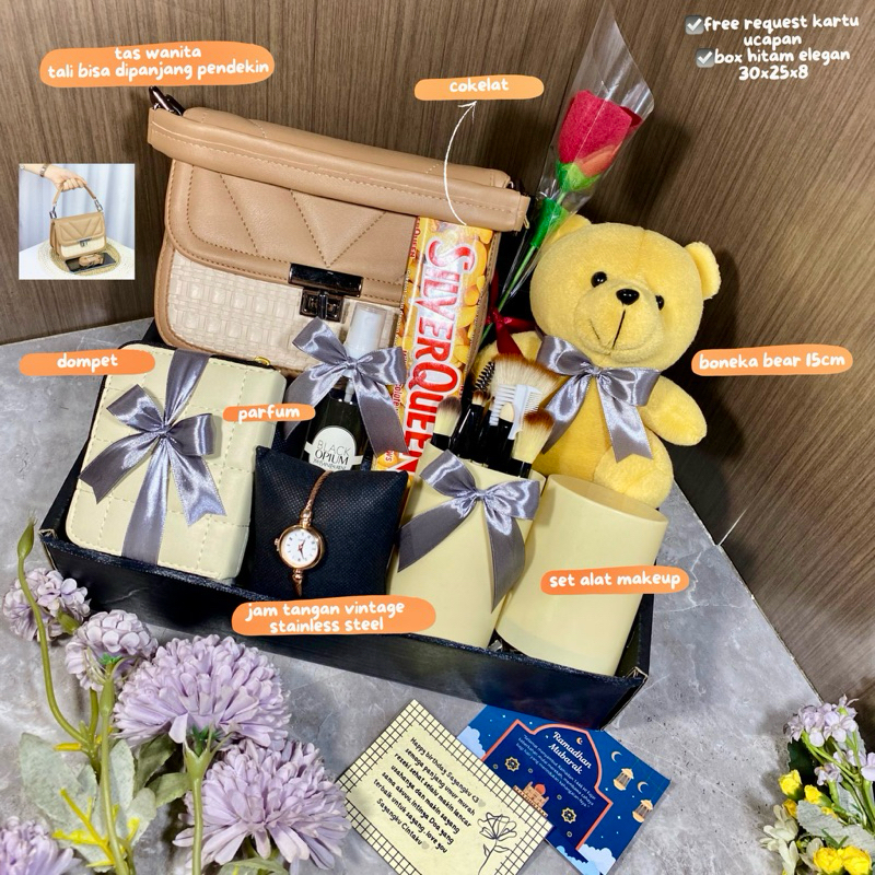 PAKET KADO LENGKAP SERBAGUNA HAMPERS WANITA GIFTBOX ULANG TAHUN WISUDA WEDDING ANNIVERSARY