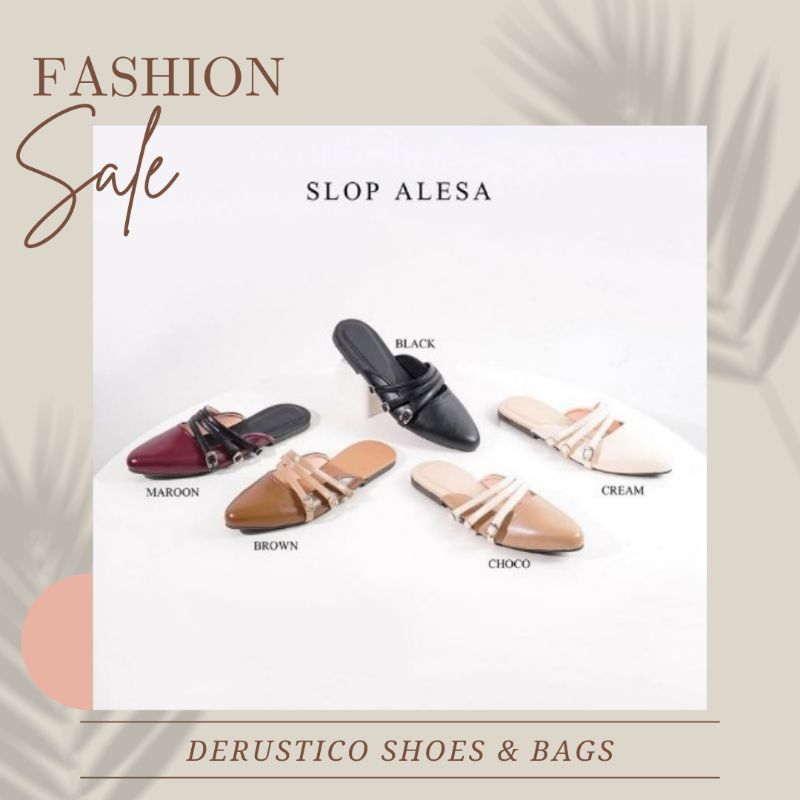 SEPATU SANDAL SLOP FLAT SHOES WANITA MEWAH UNTUK KANTOR PESTA JALAN MALL - SLOPALESA001