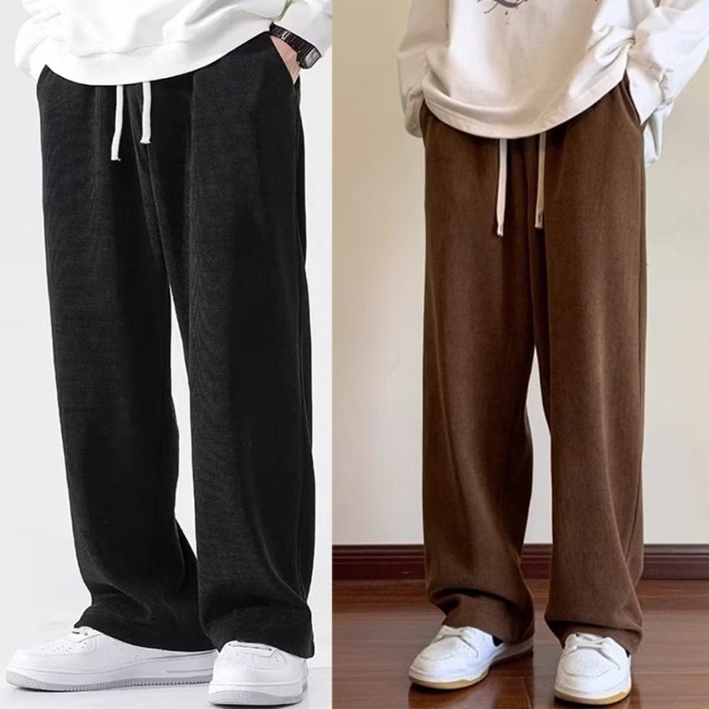 Celana corduroy pria wanita celana corduroy longgar longgar kulot celana vintage pria fashion lurus 