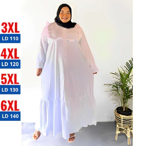 Premium Baju Gamis Jumbo Syari Crinkle Airflow Terbaru Polos Mewah Abaya Putih LD 110 120 130 140