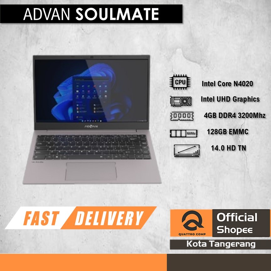 Advan Soulmate T N4020 8GB RAM 128GB EMMC W11 14.0