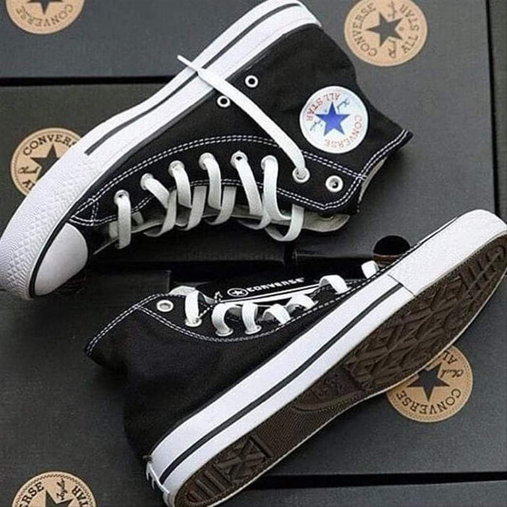 converse all star size 36-43 Sepatu Sekolah Pria Wanita Anak Sd Smp Sma Kuliah Nb Tali Full Hitam M1