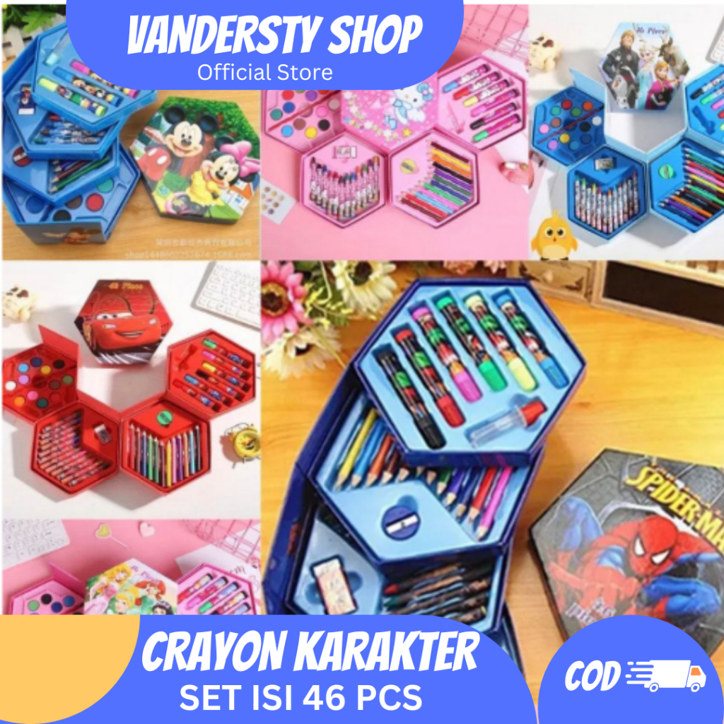 

Crayon Set Karakter 46 Pcs - Peralatan Menggambar Mewarnai Isi 46pcs Krayon Pencil Warna Cat Air Spidol Box Kartun Lucu Paket Kit