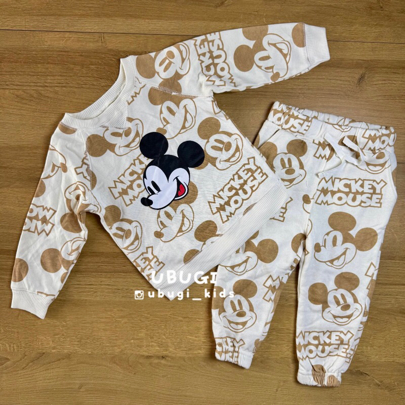 UBUGI Disney Sweater Set Mickey White Gold  - Set Baju Bayi Celana Bayi Newborn Pergi Sehari hari Ny