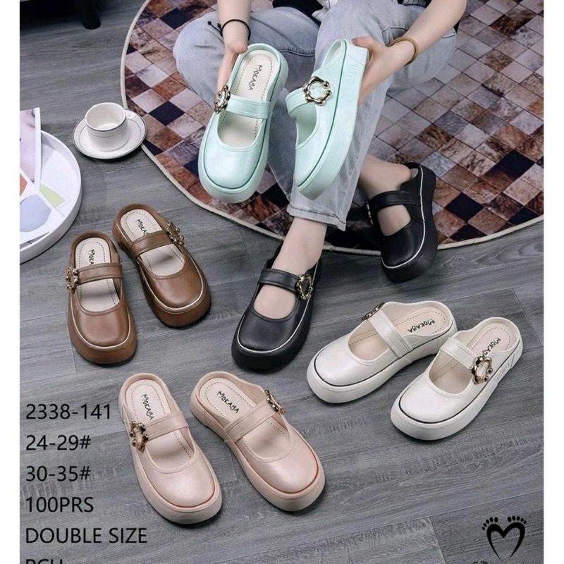 sepatu sandal slop jelly wanita bam list warna gesper bunga gold samping
