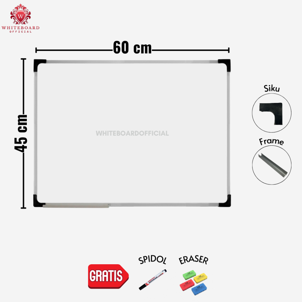 

RAIJIN Papan Tulis White Board 45x60cm / Whiteboard Non Magnet Gantung Mudah Ditulis & Dihapus
