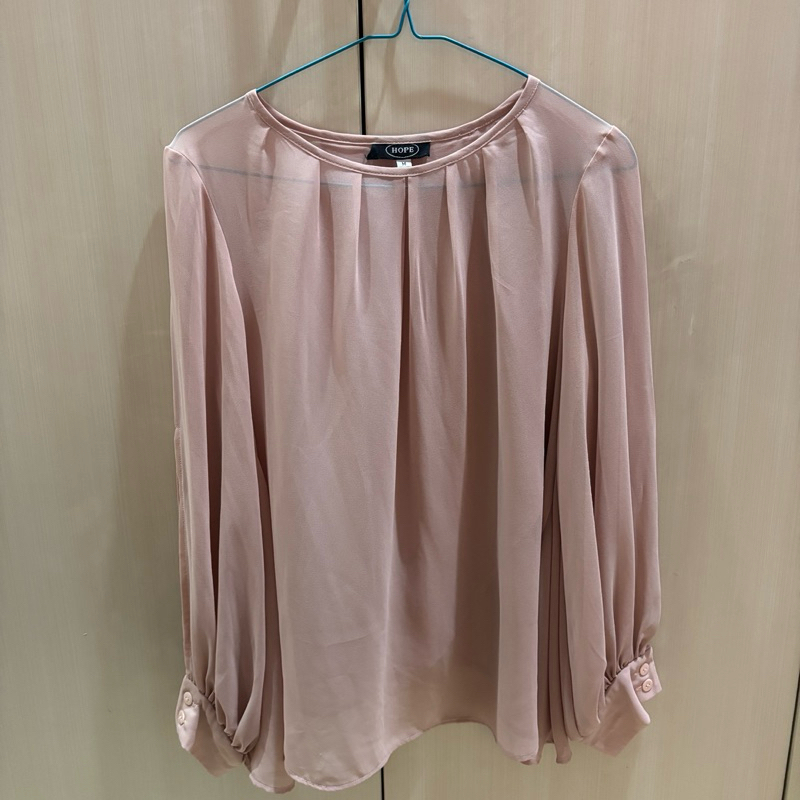 Hope Brand Women Top Blouse Shirt Long Sleeve Transparance Pink Peach - Baju Atasan Wanita Tangan Pa