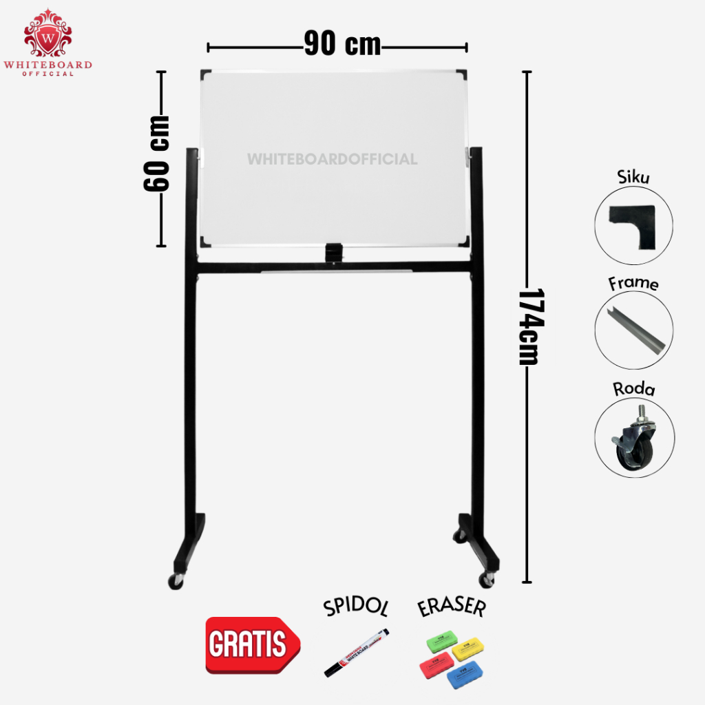 

RAIJIN Papan Tulis White Board 60x90cm / Whiteboard Non Magnet Standing Mudah Ditulis & Dihapus