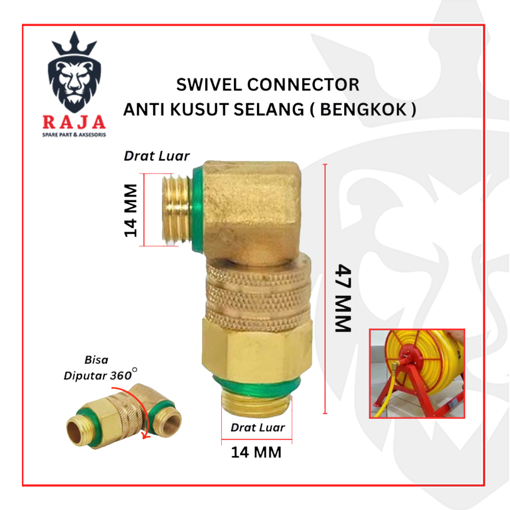 Swivel Connector Anti Kusut Sambungan Selang  Drat 1/4" Inch 14 MM Join Nepel Anti Kusut Anti Lilit 