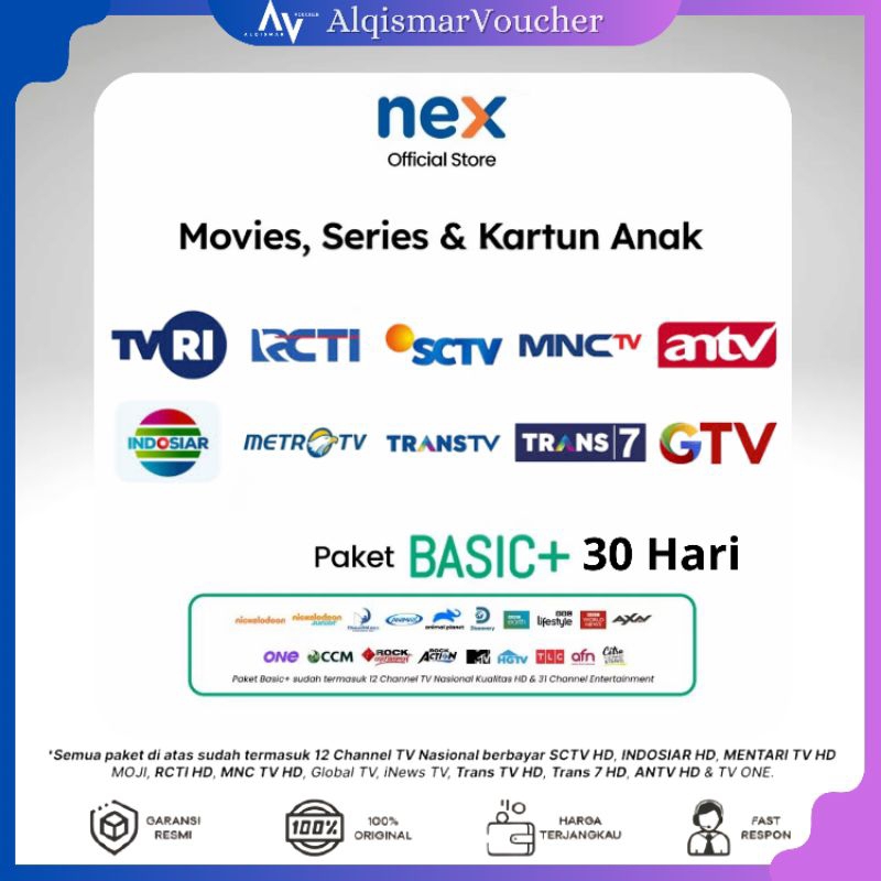 TV VOUCHER Paket BASIC+ NEX PARABOLA Paket Untuk siaran Lokal Indonesia New 30 Hari