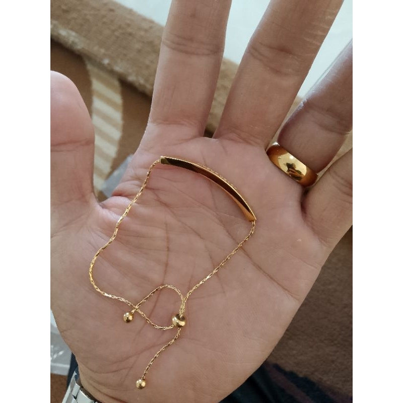 Gelang Tangan Titanium Premium Super Wanita Rantai Serut Lapis Emas 18 Kgp