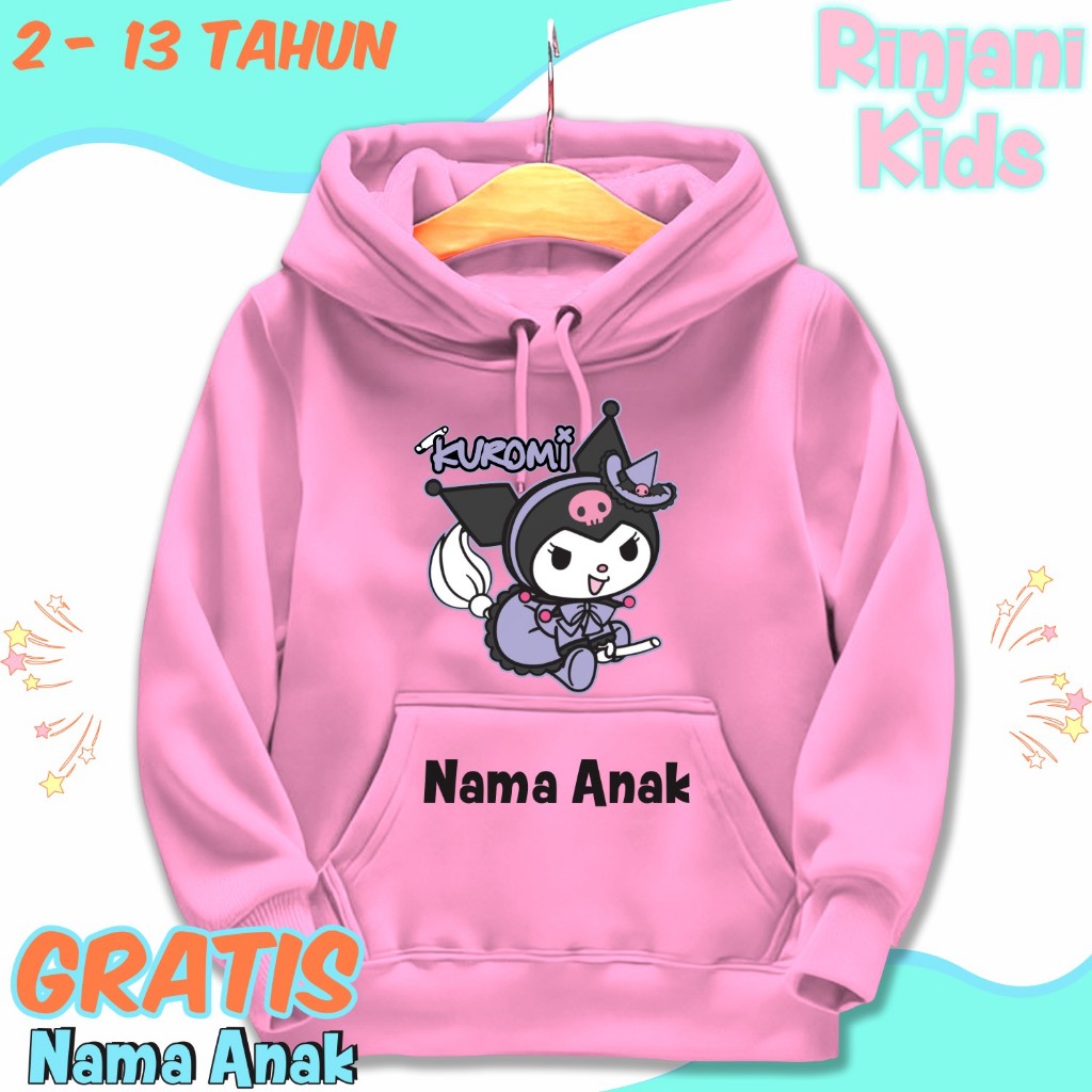 HOODIE ANAK KUROMI 2 GRATIS NAMA ANAK / HOODIE ANAK PEREMPUAN GAMBAR KUROMI