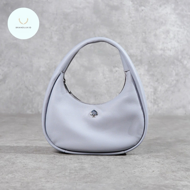 Kate Spade GHW Logo Leather Hobo Bag in Grey