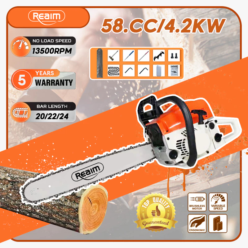 REAIM Chainsaw Cordless 20 Inch 52CC senso Gergaji Mesin 2 / 4 Tak Untuk Mesin Potong Kayu Mesin