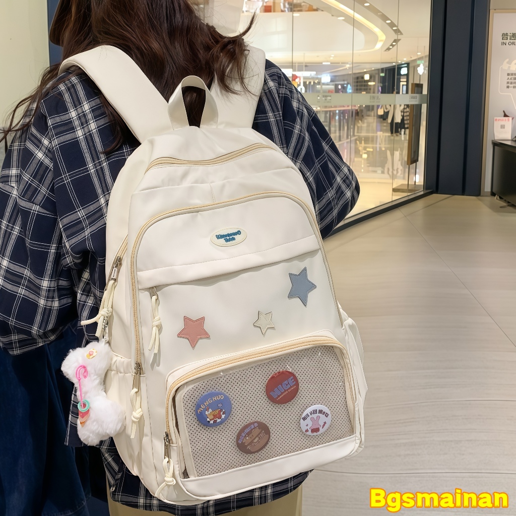 【COD✅】Niche Design Sense Tas /Transparan Kampus jk /Tas Sekolah Ransel PIN Transparan/Tas Sekolah Si