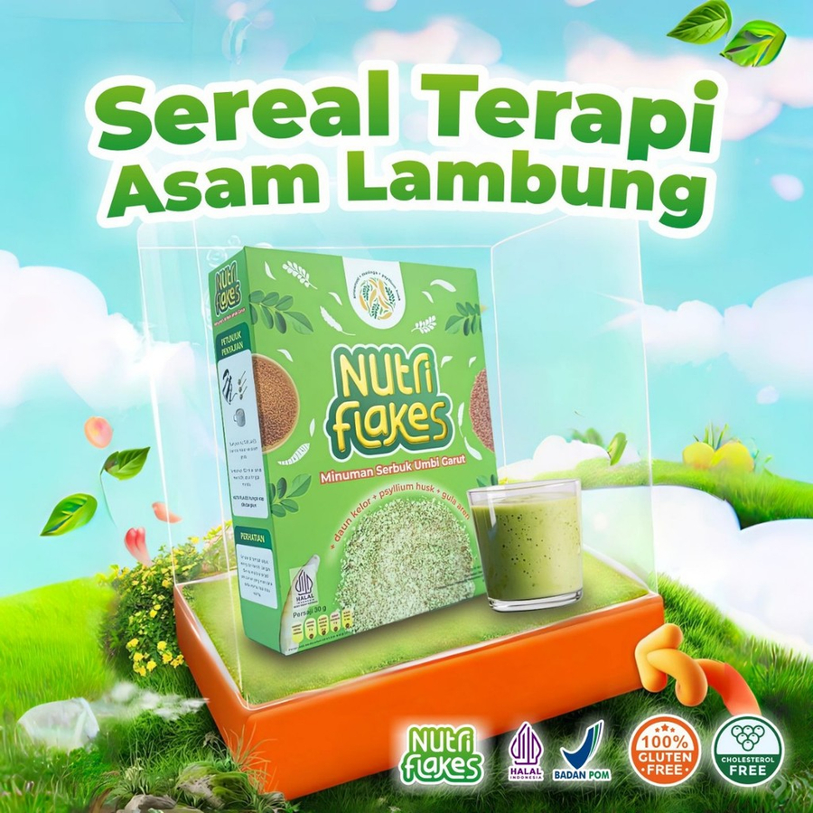 

NUTRIFLAKES Sereal Umbi Garut untuk Atasi Asam Lambung Maag Gerd - PT WIjaya Food Indonesia - 1 Box