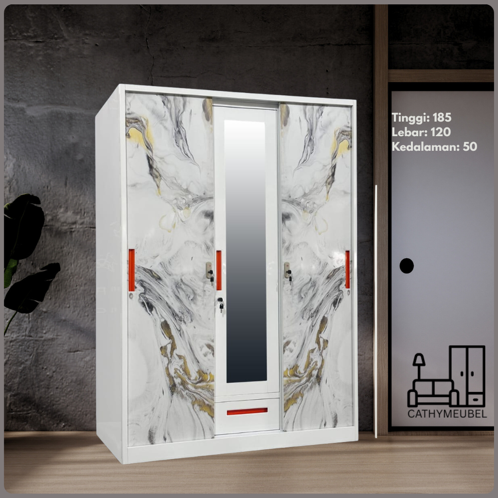 Lemari Baju Besi Sliding - Lemari Baju 3 Pintu - Lemari Baju Besi - Lemari sliding Baju Besi - Lemar