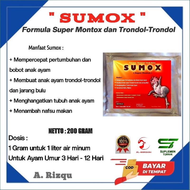 SUMOX | Super Montox | Vitamin Ayam Broiler- Ayam gendut dan trondol-trondol-Suplemen Pertumbuhan An