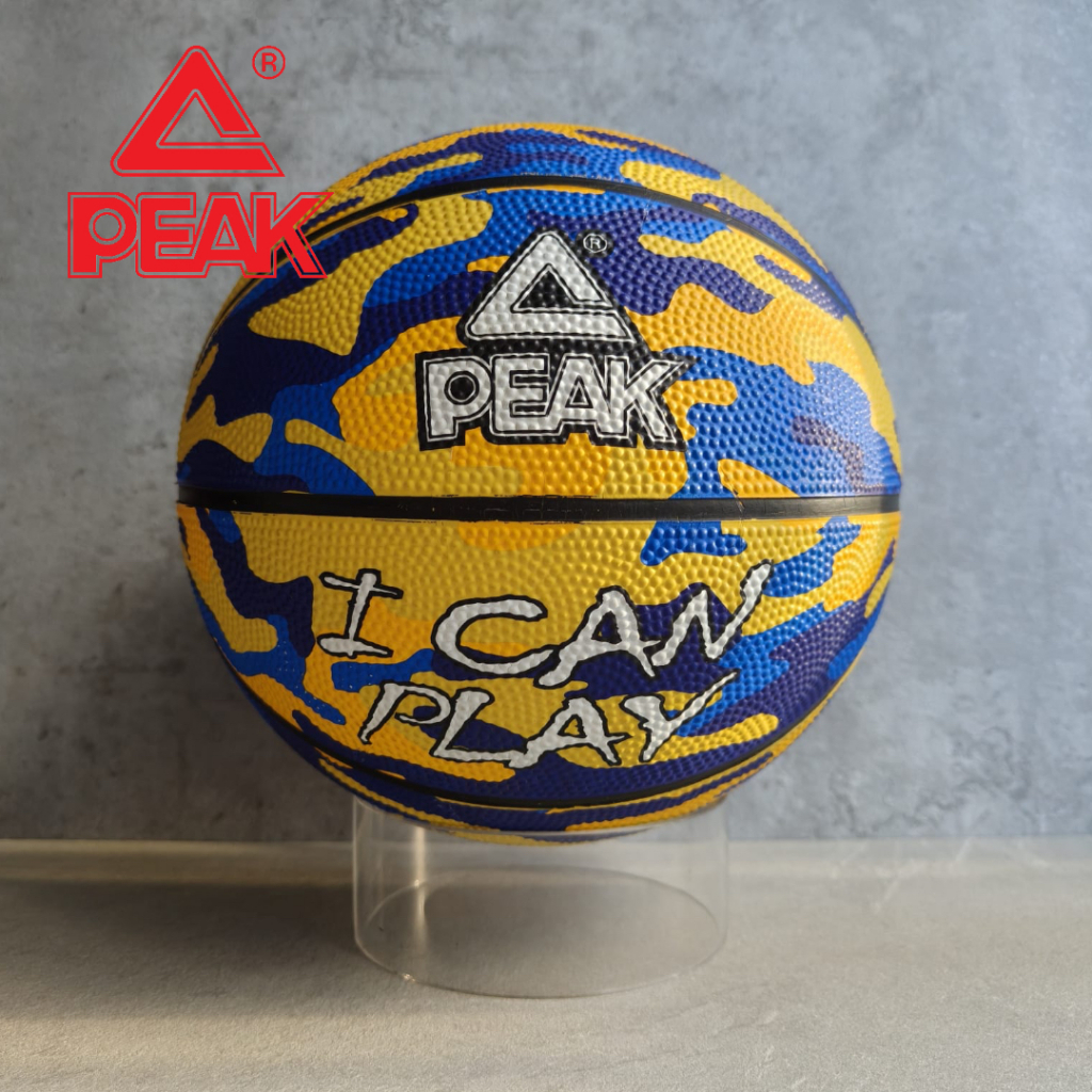 PEAK Bola Basket Blue Yellow Rubber Premium