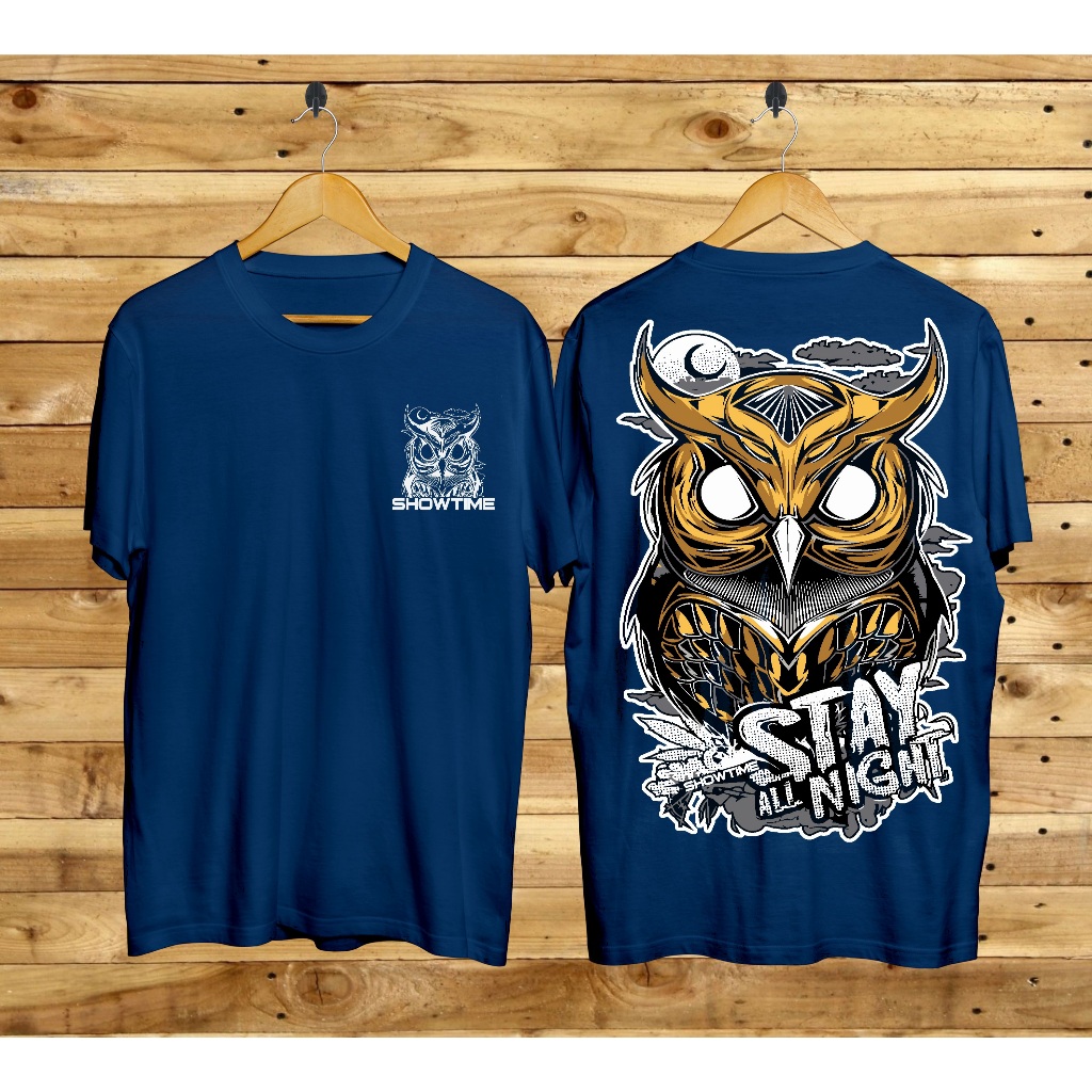BAJU KAOS DITRO MOTIF OWL STAY NIGHT BAJU KAUS KEKINIAN BAJU KAOOS PRIA BAJU KAOS WANITA BAJU KAUS  