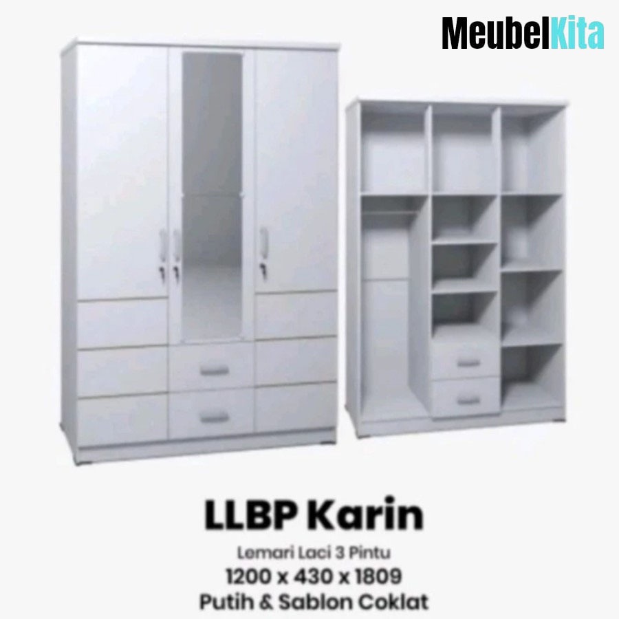 lemari baju putih 3 pintu lemari pakaian putih laci 2 cermin