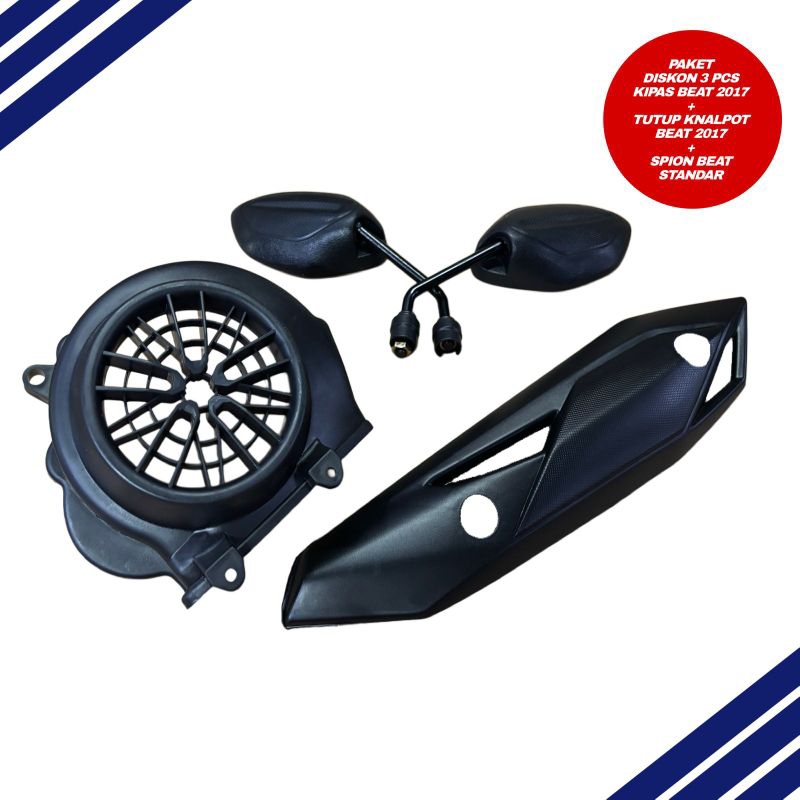 PAKET DISKON Beat Fi 2017 Cover knalpot + Cover Kipas Beat 2017 + Spion Beat Standar