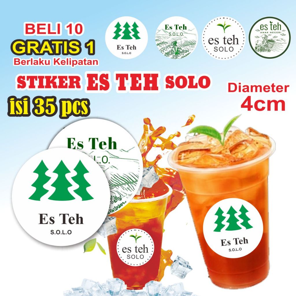 

35 PCS Stiker Es Teh Solo Stiker minuman gelas es teh manis