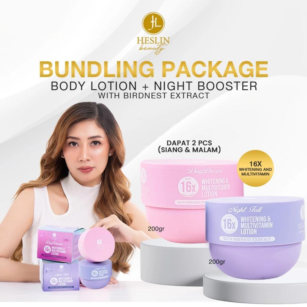Heslin beauty - Bundling Package 16x whitening and multivitamin Night Booster & Day Lotion with Bird