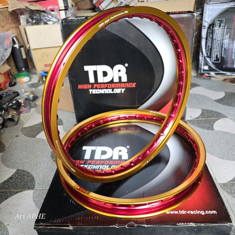 PROMO velg TDR racing WX twotone satu set ring 17 160 - 140 hole 36 W shape warna gold red - rim all