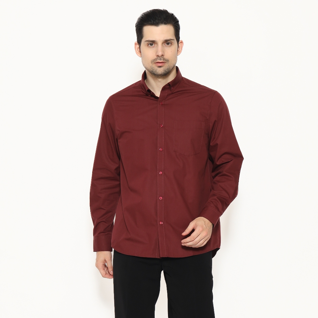 Lawell Kemeja Pria Lengan Panjang Maroon Regular Fit – Desmond