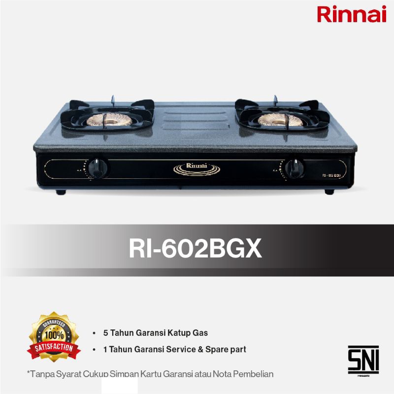 Kompor Gas Dua Tungku Rinnai RI-602BGX Anti Gores ~Gas Table Cooker