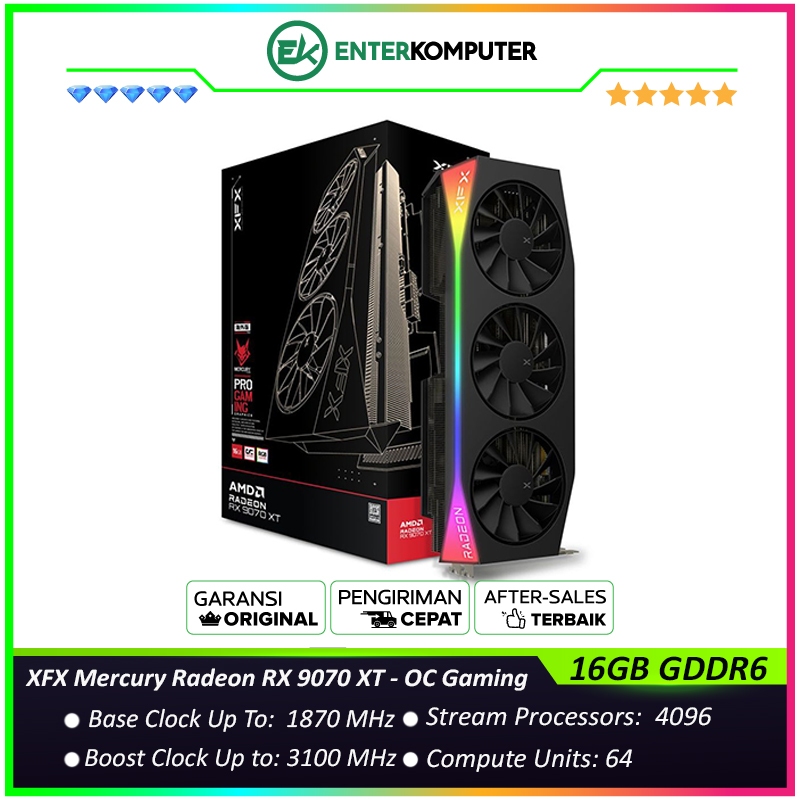 XFX Mercury Radeon RX 9070 XT 16GB GDDR6 OC Gaming Edition with RGB - RX-97TRGBBB9