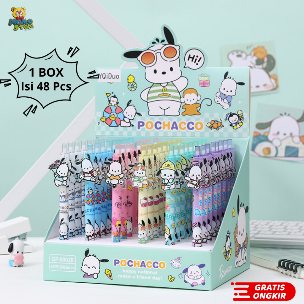 

1 Box (48 Pcs) Pulpen Karakter Pochacco Sanrio Lucu Pulpen Bolpoin Pena Aesthectic Tinta Hitam 0.5mm