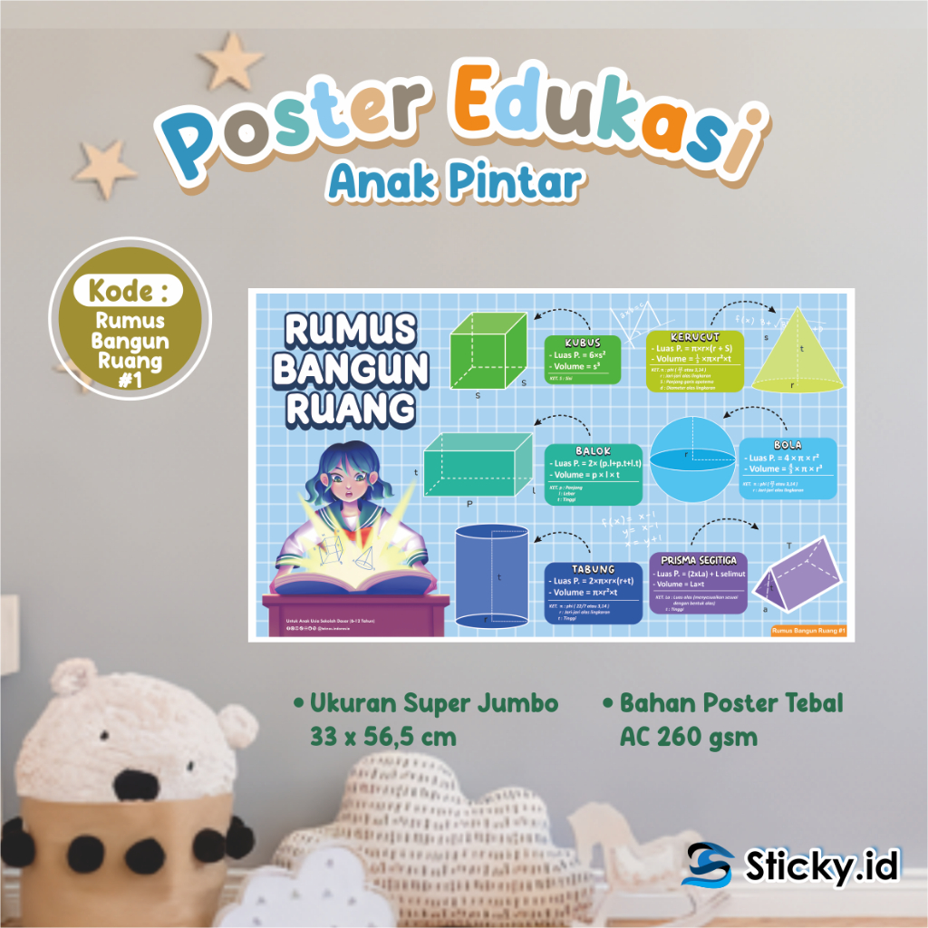 

POSTER BELAJAR EDUKASI ANAK - POSTER GAMBAR BERWARNA TEMA BANGUN RUANG 01 READY STOCK