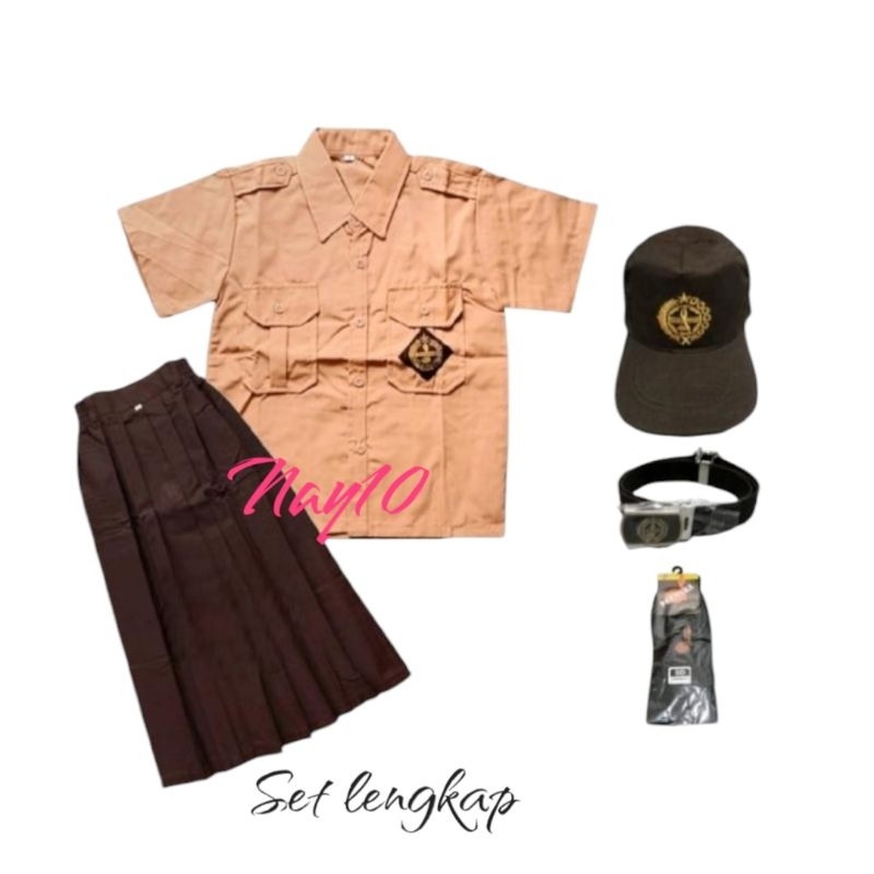 set lengkap baju pendek pramuka rok pendek pramuka sd anak perempuan