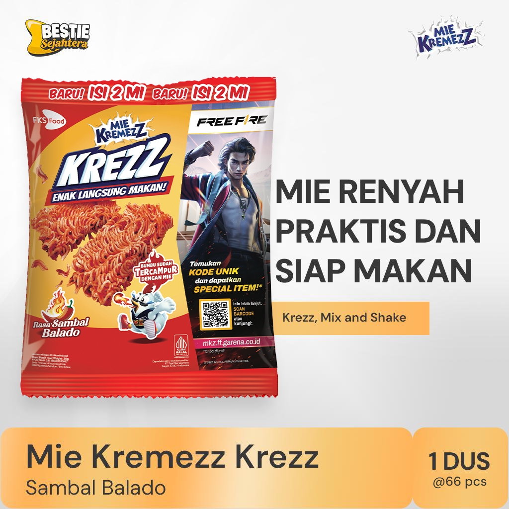

Mie Kremezz Krezz - Sambal Balado- 1 karton (6 renceng) - 11pcs - 30gr