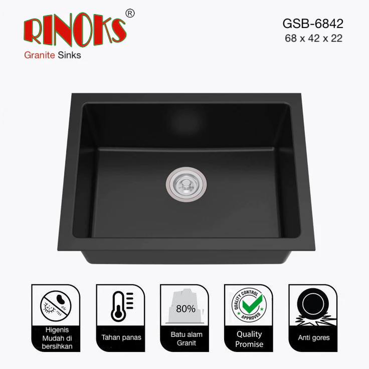 Granite kitchen sink RINOKS wastafel cuci piring Granit hitam