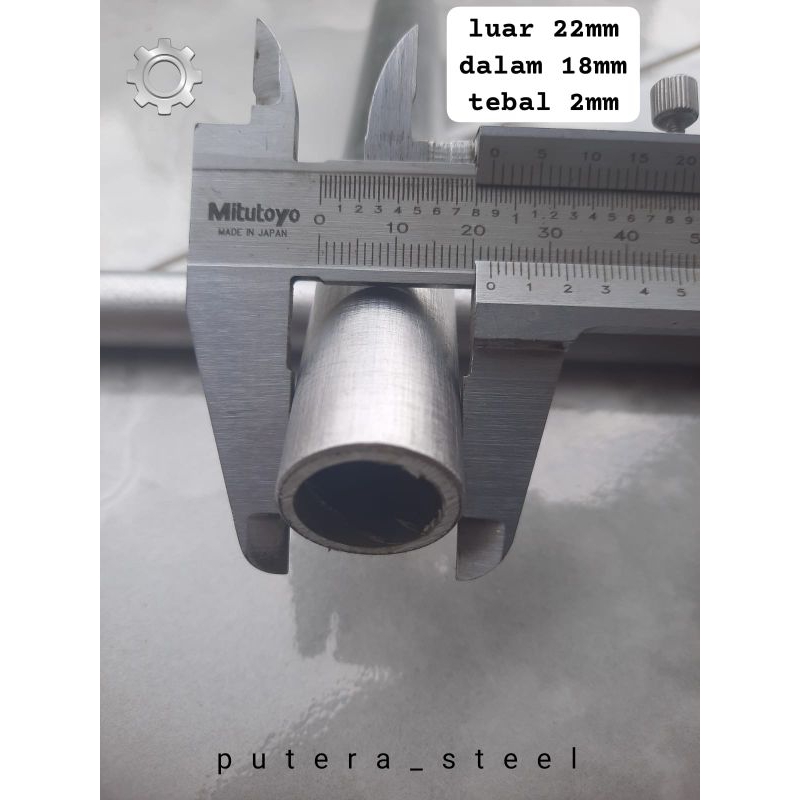 pipa besi seamles luar/OD 22mm dalam/ID 18mm tebal 2mm ukuran 10-50cm
