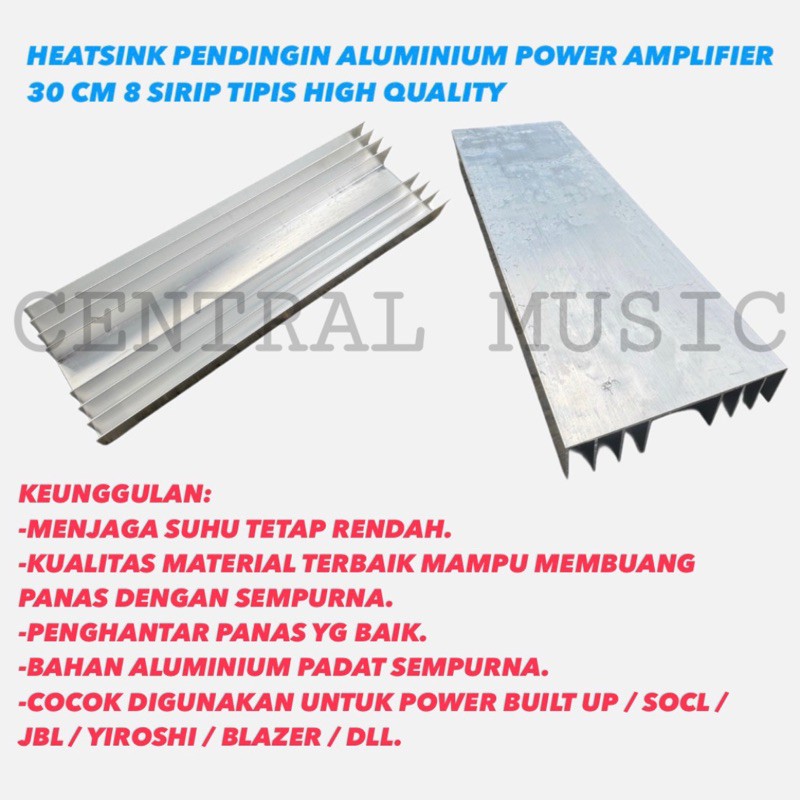 HEATSINK PENDINGIN ALUMINIUM POWER AMPLIFIER 30 CM 8 SIRIP TIPIS HIGH QUALITY