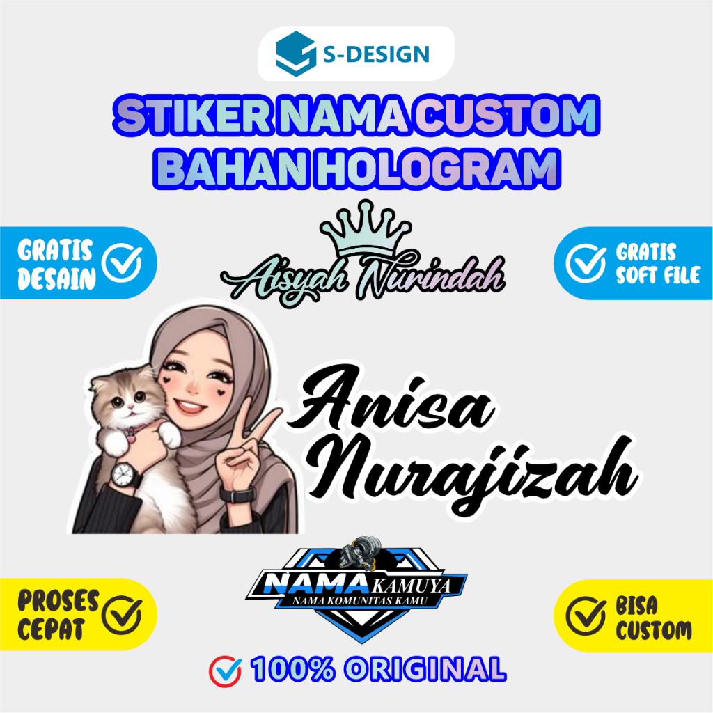 STIKER NAMA RACING KUALITAS TERBAIK SDESAIN / STIKER NAMA / NAMA CUSTOM / STIKER HOLOGRAM NAMA