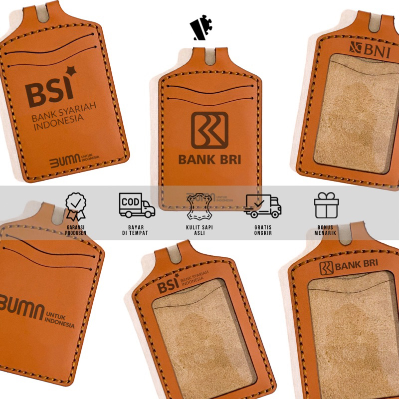 

IDB2.01/PNDMC. Name tag id card holder kulit satuan gratis custom nama dan logo untuk pria wanita