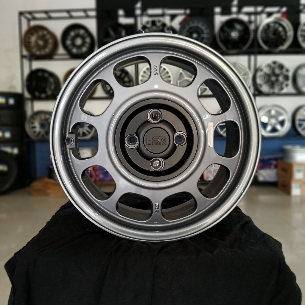 velg racing kaleng r15 lebar 6,5 baut 4x100 4x114,3 buat mobil soluna etios galant hiu hsr klg grey
