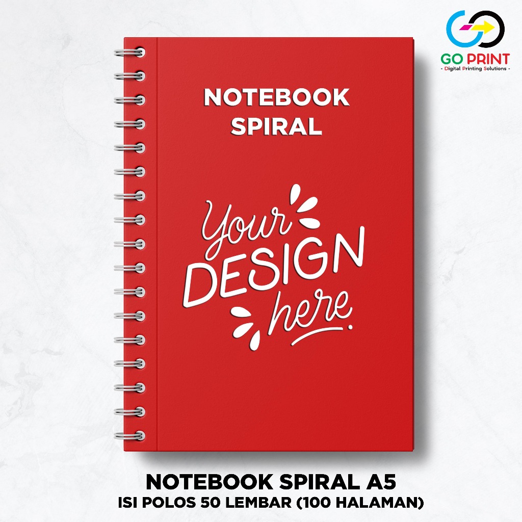 

Notebook Custom A5 Spiral / Block Note Custom / Souvenir - Isi HVS Polos 50 lbr (100 Halaman) - Cover Depan Saja