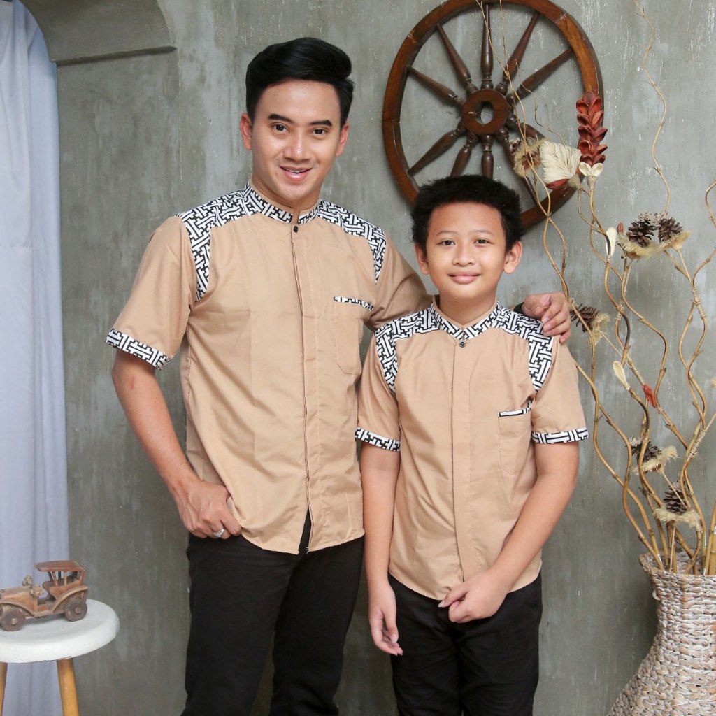 SALE Fawlane - Kemeja Koko Couple Dewasa dan Anak Lengan Pendek Motif Araseo Army SALE