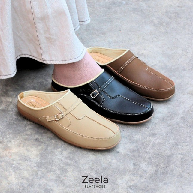 One Love ZEELA bustong flatshoes wanita sepatu sendal model selop sol karet anti licin