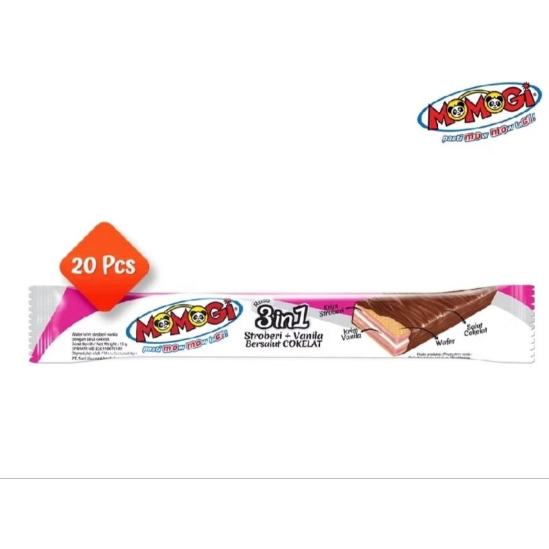 

Momogi Wafer Salut Cokelat-Vanilla-Strawbery 3 in 1 ( 1 box 20 pcs)
